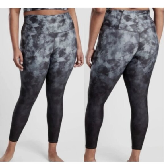 ATHLETA 1X Elation Printed Quick-Dry Gray/Black 7/8 Workout Tight Legging - Picture 1 of 6